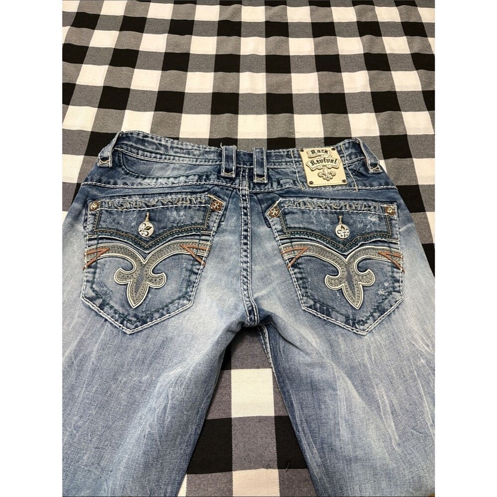 Rock Revival Feeney Bootcut Jeans Men's 32 x 35.5 Long Tall Stretch Faux Flap